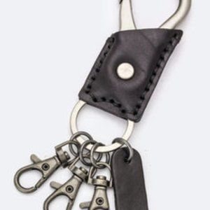 Leather Hooked Keychain - Black